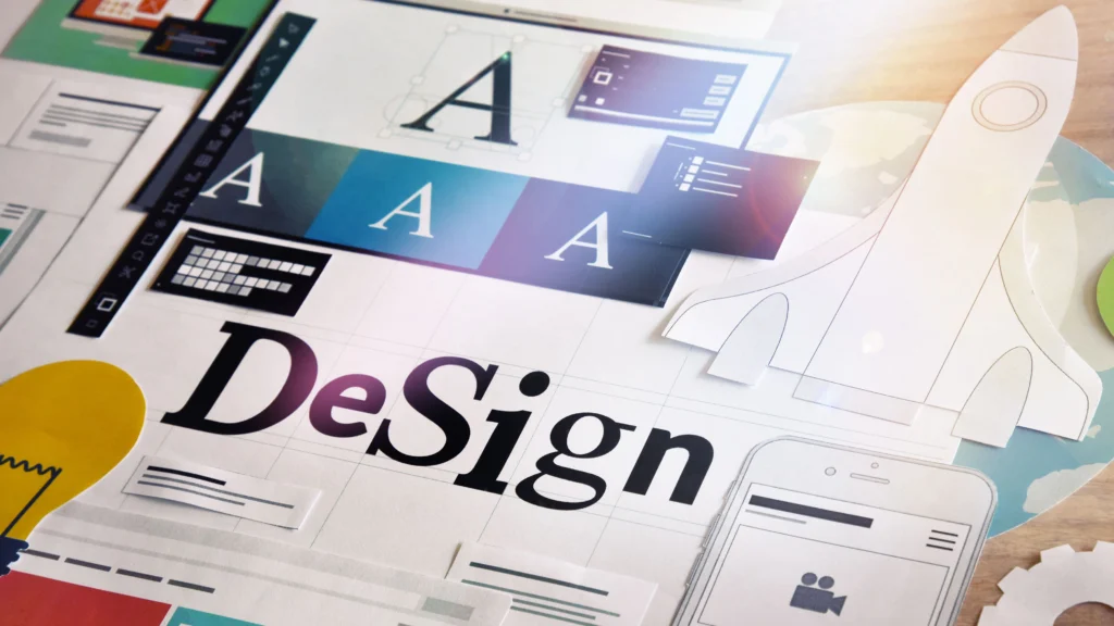 Graphic design laid out on a table