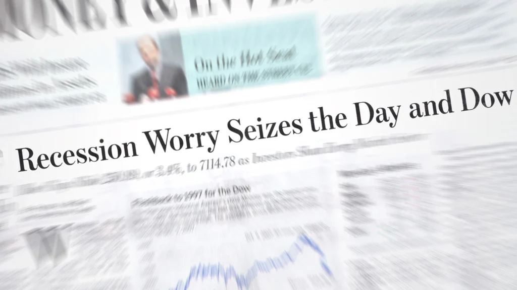 Newspaper headline speaking about recession worry